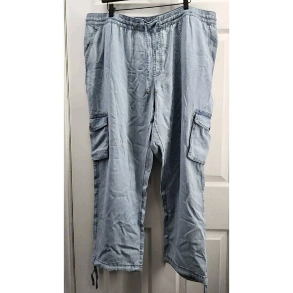 DD77 Chambray Cargo Crop Pants XXL Drawstring Waist & Ankle - Picture 1 of 10